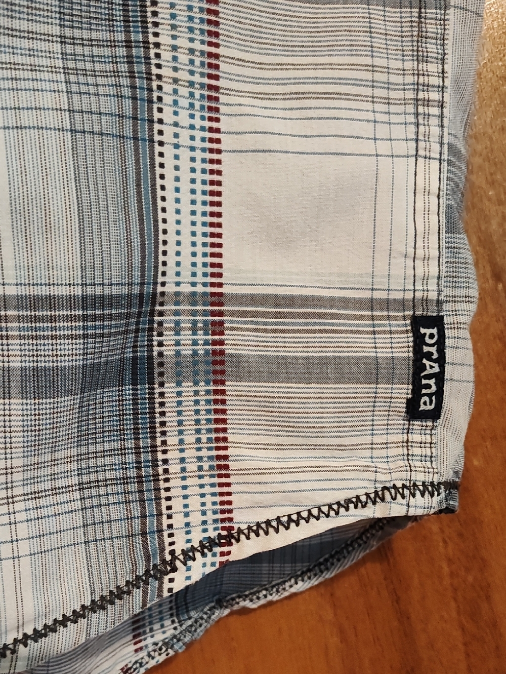 prAna Mens Tamrack Organic Cotton Blend Shirt Blue Plaid Contrast Stitch India L - Picture 7 of 14